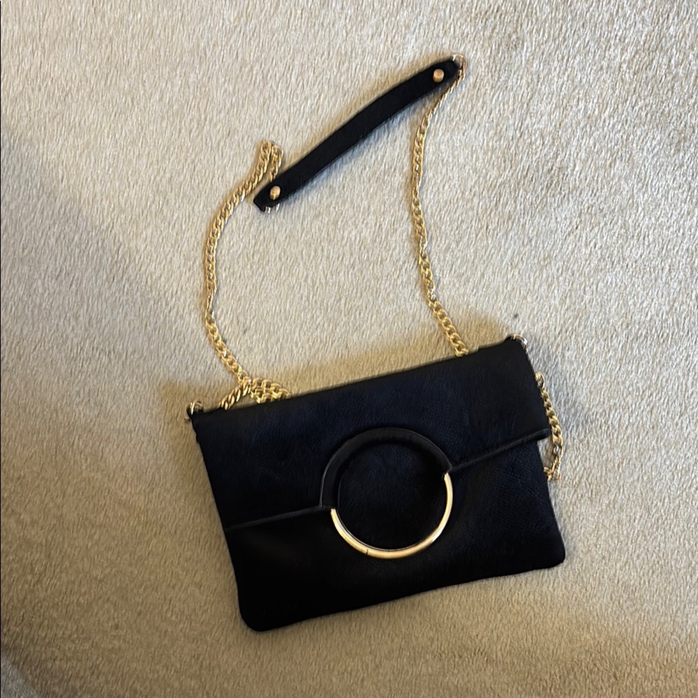 Elegant Black Clutch with Gold Chain